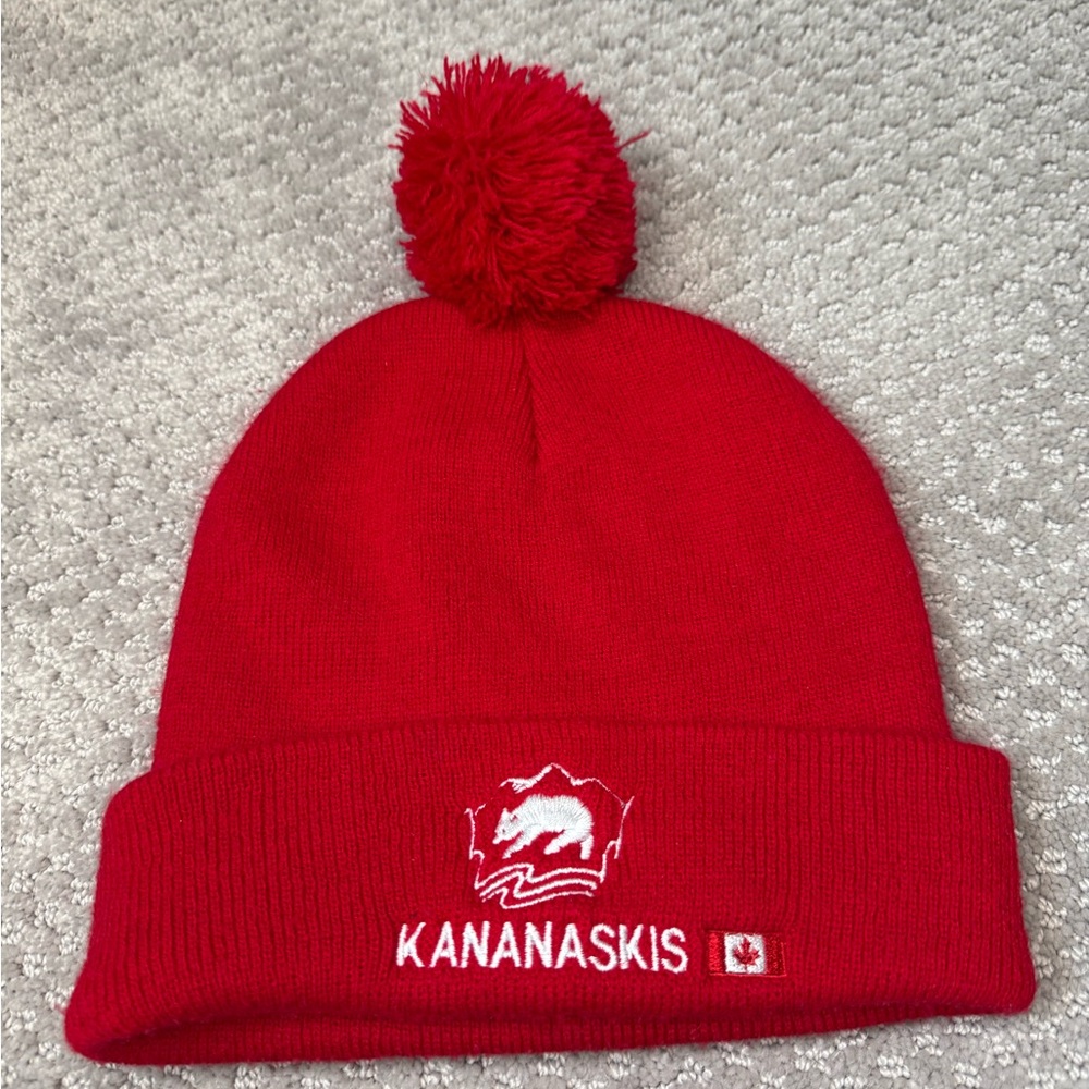 Red Kananaskis Pom-Pom Beanie